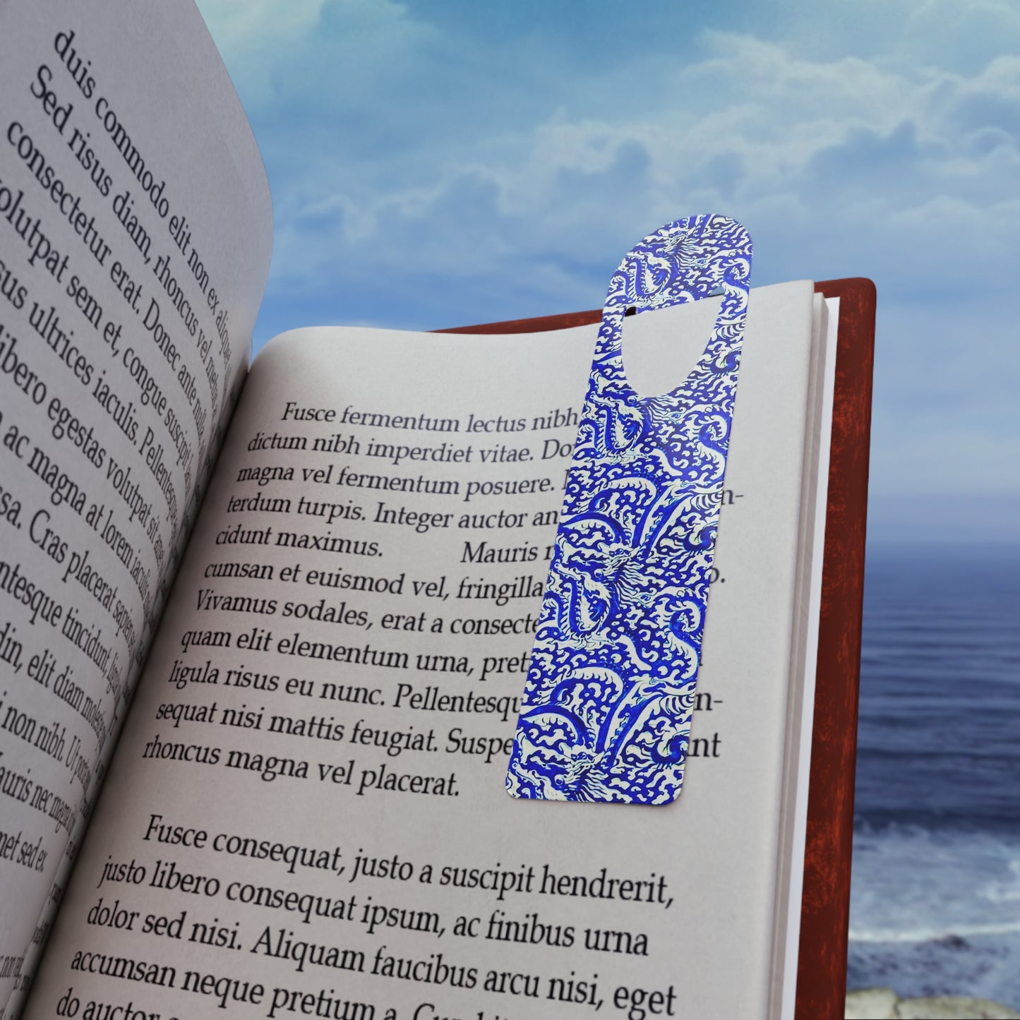 Sea of Chinese Dragons Ming Dynasty Blue and White Porcelain Reading Bookmark