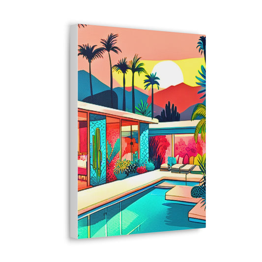 Palm Springs Patio Darling  Cocktails Poolside Desert Palm Trees Cactus Midcentury Modern Canvas Gallery Wraps