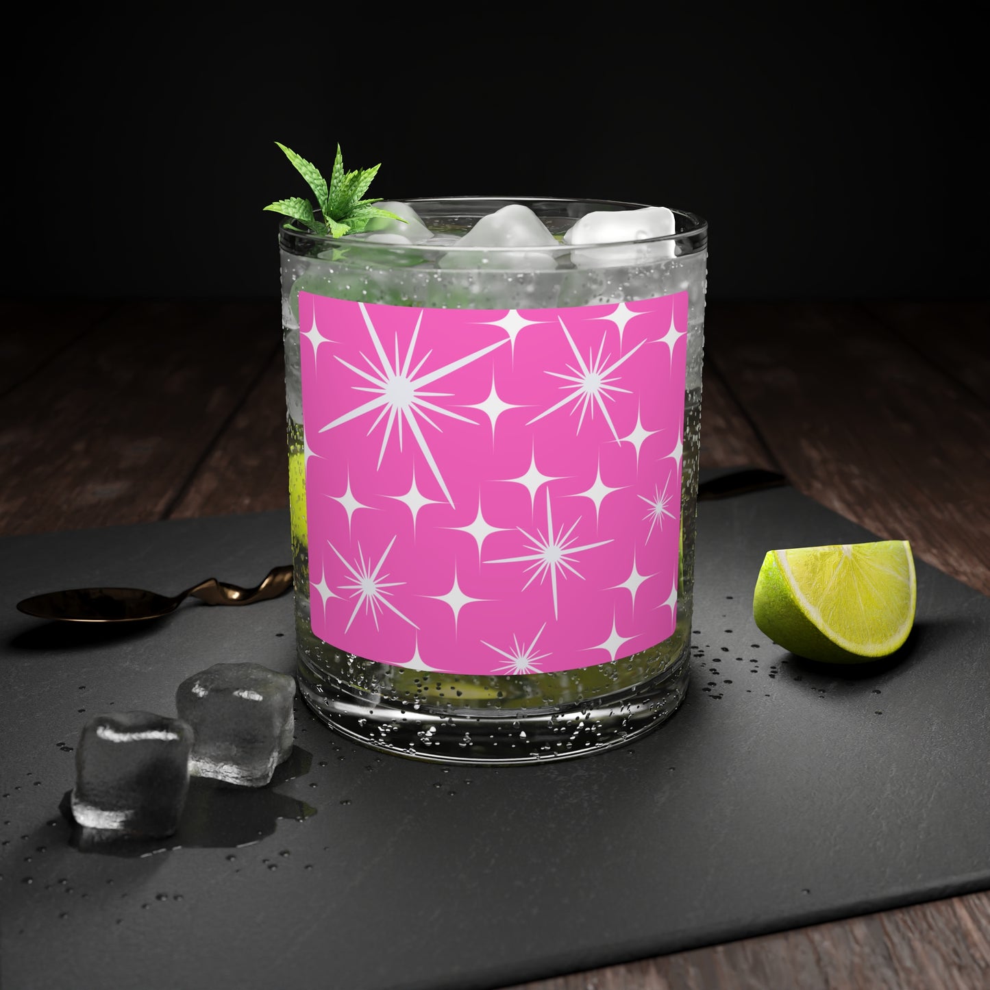 Midcentury Modern Stars Celestial Hot Pink Cocktail Party Beverage Entertaining Bar Glass
