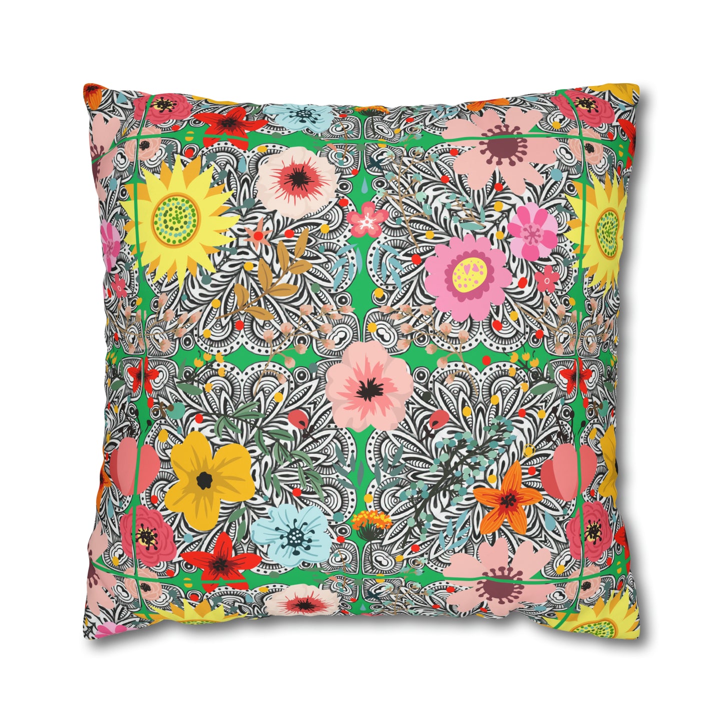 Prairie Cactus Flower Multi Southwestern Desert Flowers  Decorative Spun Polyester Pillow Cover