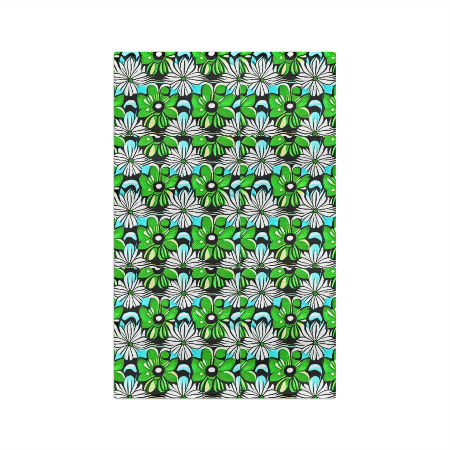Green Mod Flowers Midcentury Modern Floral Pattern Kitchen Waffle Microfiber Tea Towel/Bar Towel