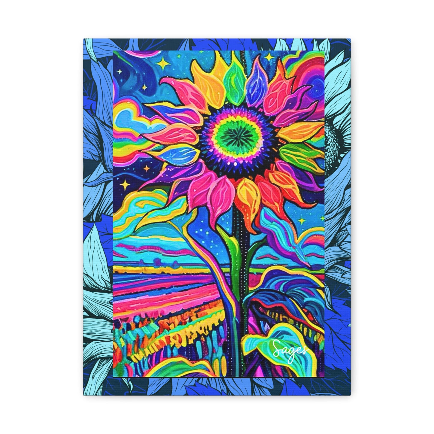 Electric Sunflower Collage Art Canvas Gallery Wraps