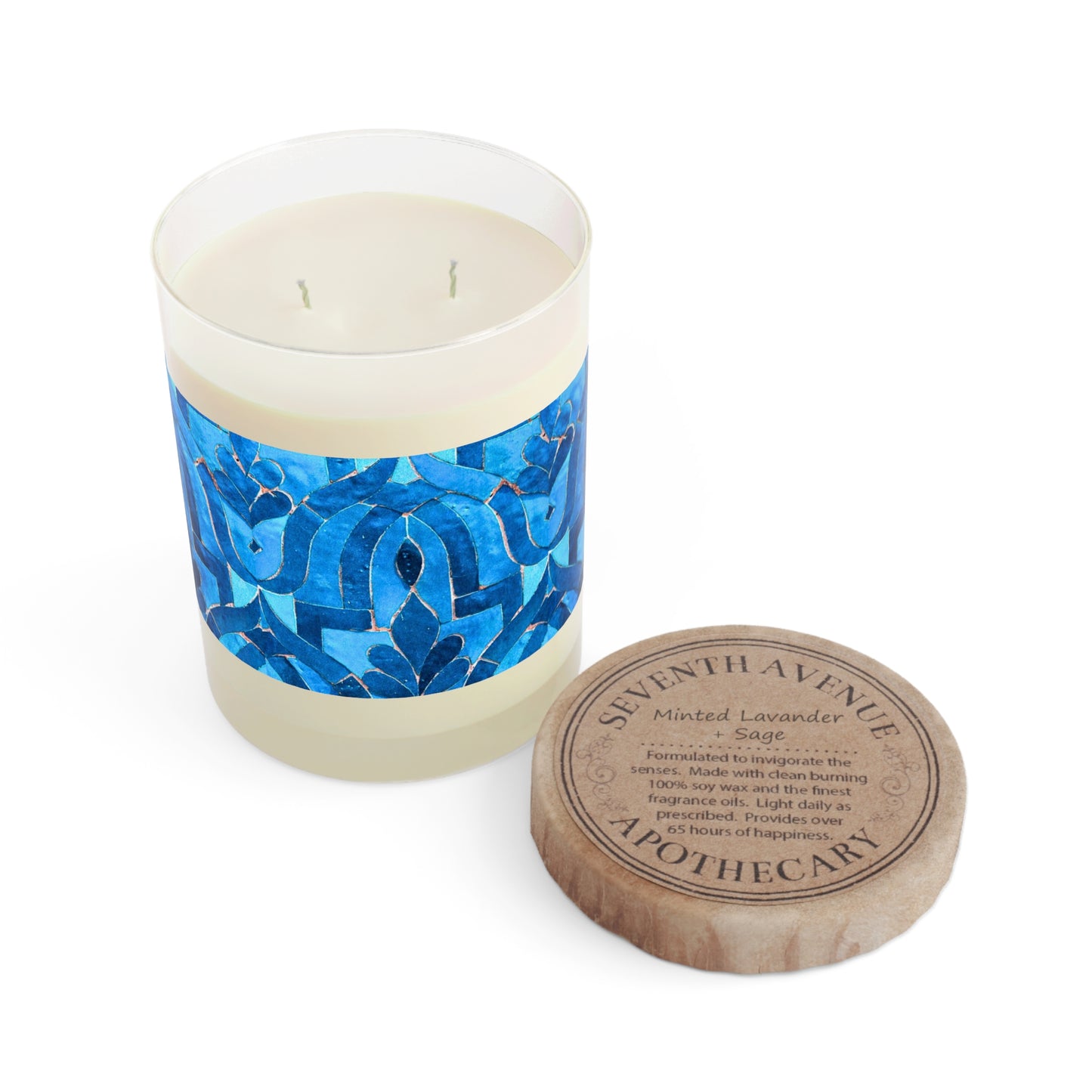 Blue Cobalt Moroccan Villa Fountain Tile Aromatherapy Essential Oils Natural Decorative Scented Candle - Full Glass, 11oz