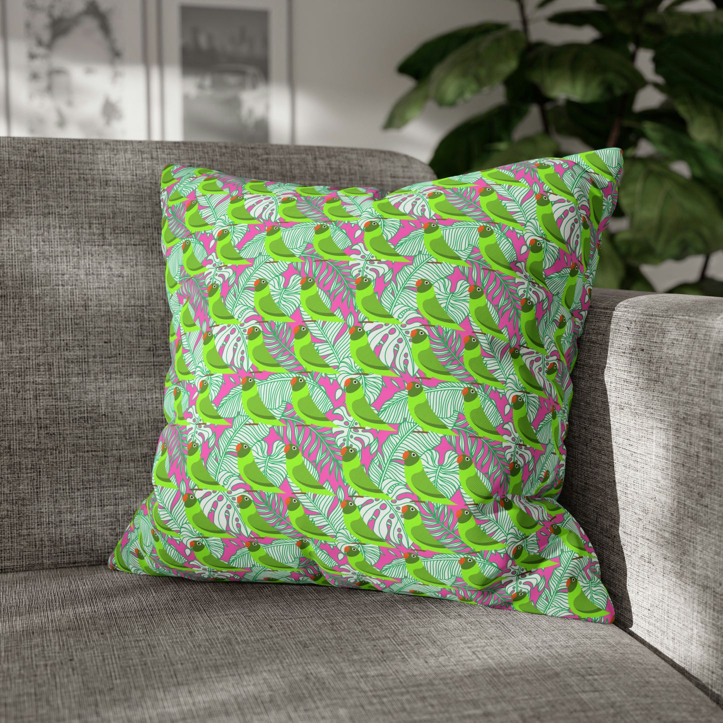 Parrots of Palm Beach Tropical Hot Pink Decorative Spun Polyester Pillow Cover