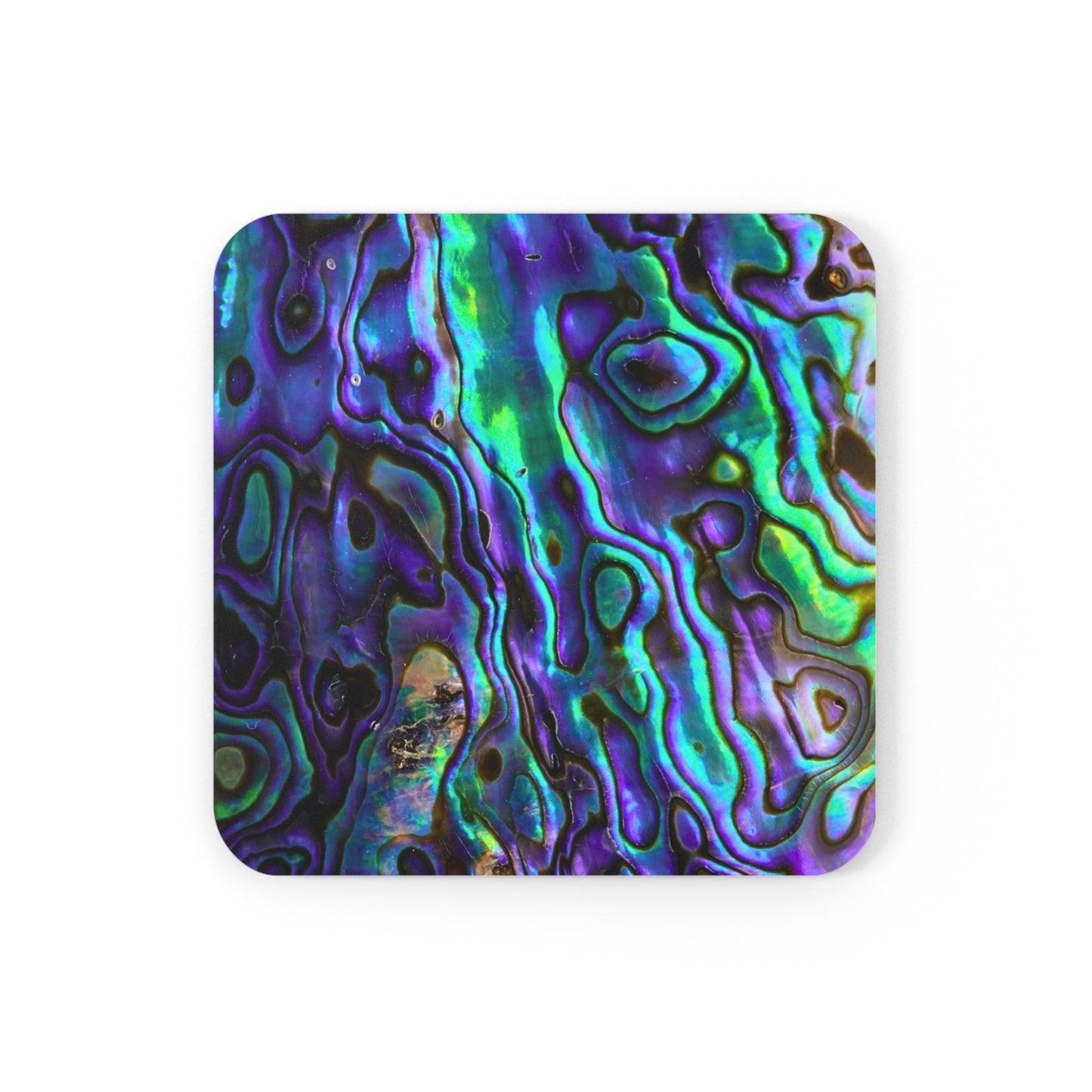 Abalone Jewels Natural Shell Ocean Abstract Cocktail Party Beverage Entertaining Decorative Corkwood Coaster Set