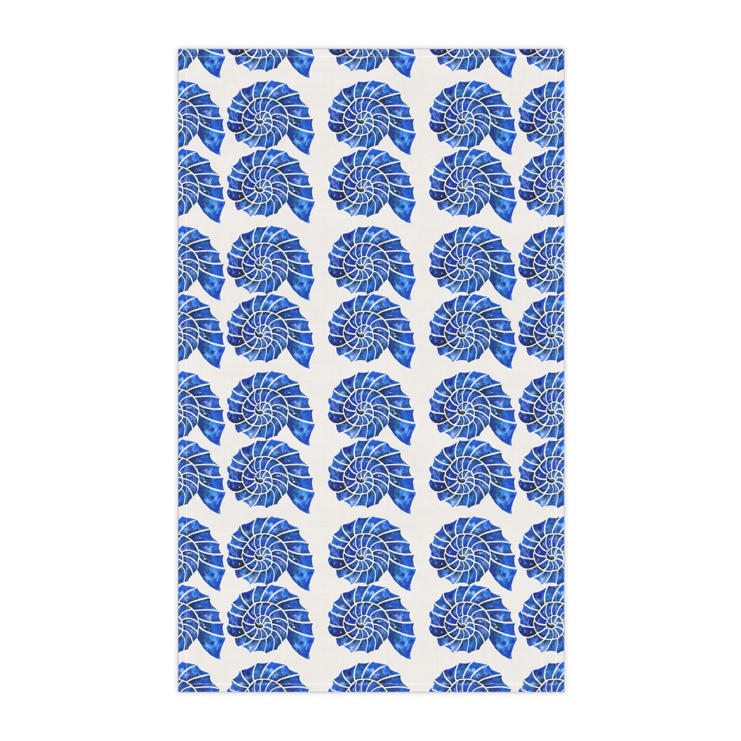 Blue and White Nautilus Shell Ocean Coastal Pattern Decorative Kitchen Tea Towel/Bar Towel