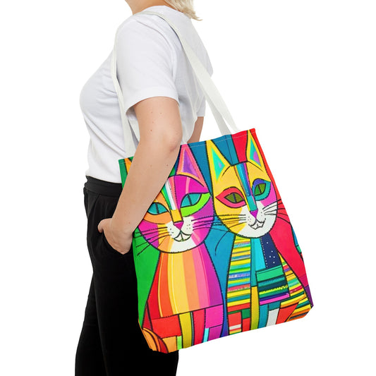 Cubist Cats Neon Midcentury Modern Book Tote Bag