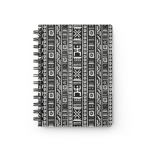 Tribal Vibrations Black and White Pattern Writing Sketch Inspirations Spiral Bound Journal