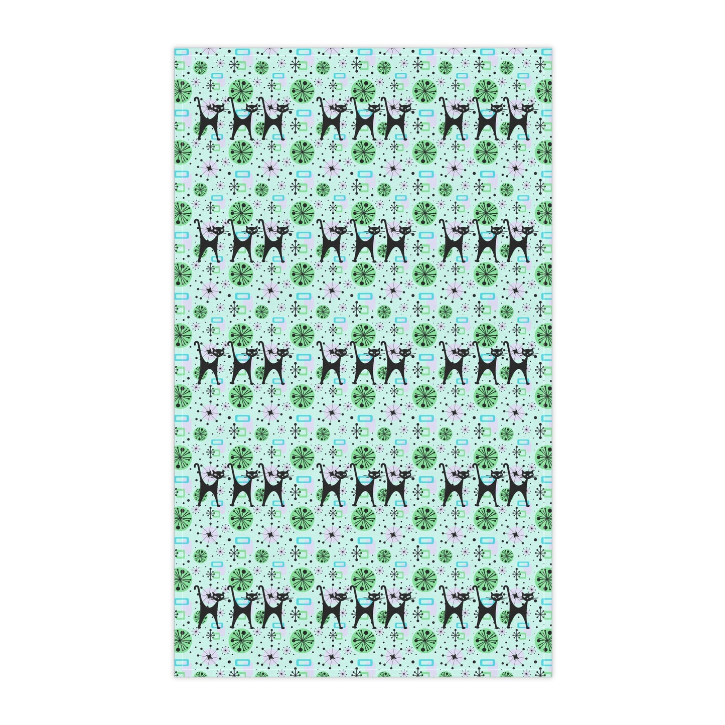 All Kitties in a Row Midcentury Modern Atomic Black Cat Decorative Kitchen Tea Towel/Bar Towel