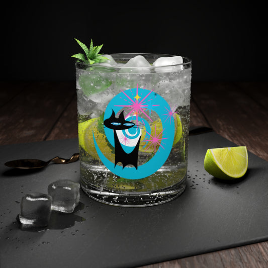 Snarky Twilight Zone Midcentury Modern Atomic Black Cat Cocktail Party Beverage Entertaining Bar Glass