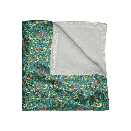 Birds of Joy Decorative Shimmering Crushed Velvet Blanket