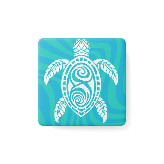 Maori Turtle Waves Decorative Refrigerator Porcelain Magnet, Square