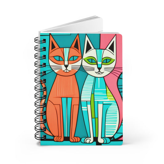 Cubist Cats Midcentury Modern Writing Sketch Inspiration Travel Spiral Bound Journal