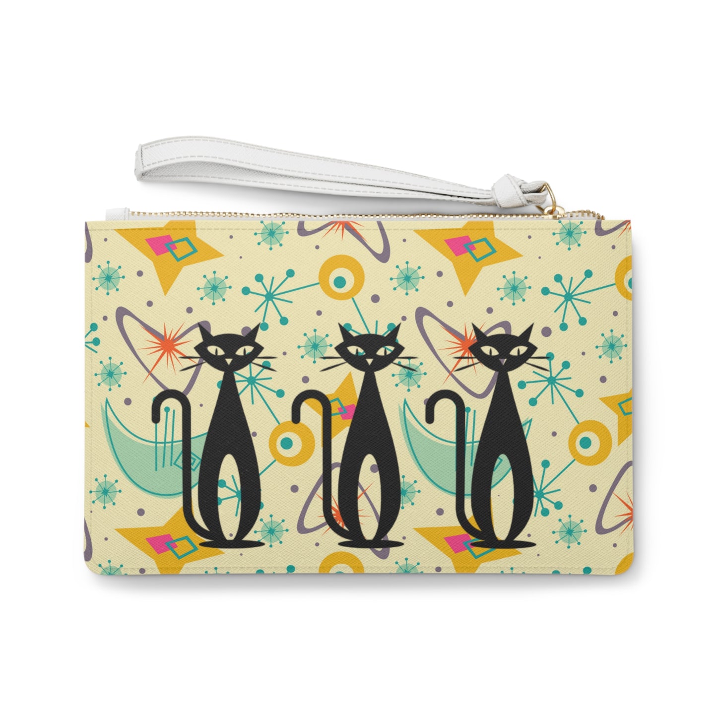 Happy Atomic Kitty Midcentury Modern Pattern Errands Evening Pouch Clutch Bag