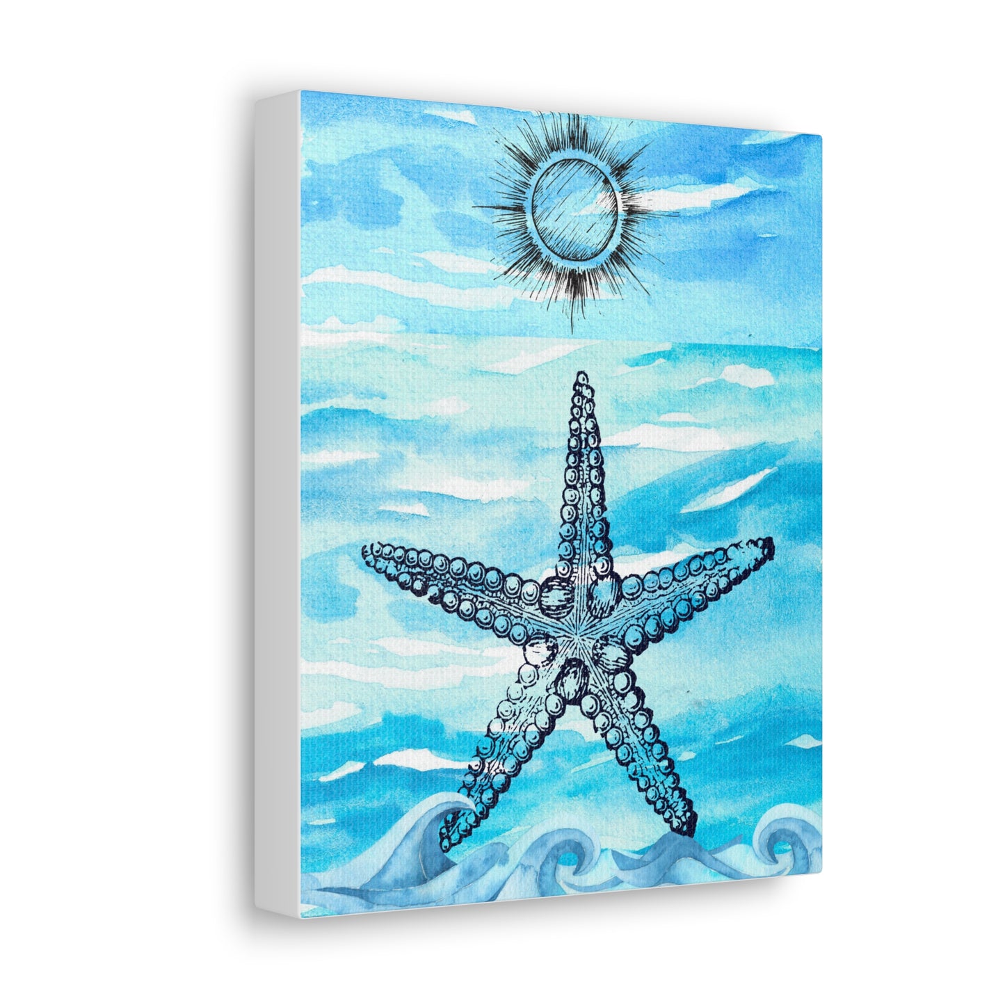 Coastal Summer Starfish Watercolor Art Canvas Gallery Wraps