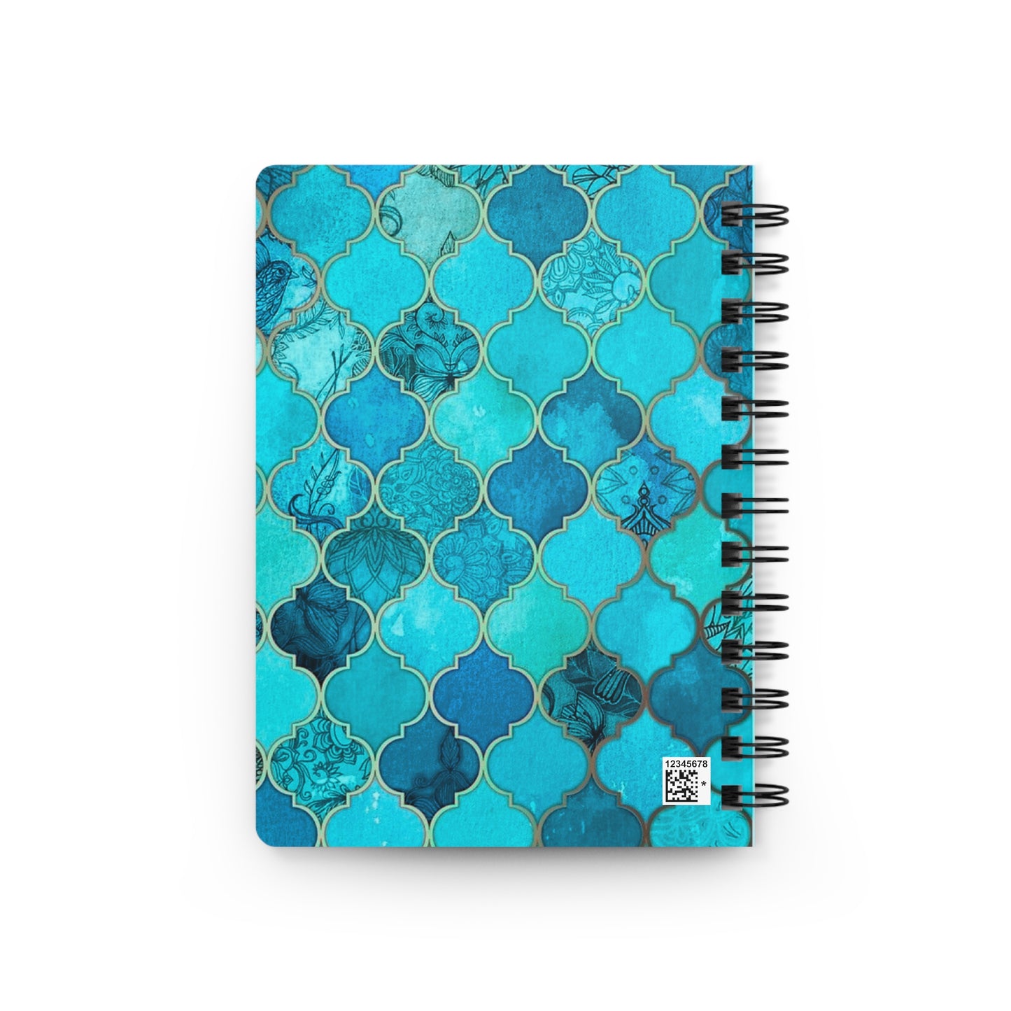 Teal and Turquoise Arabesque Tile Marrakech Moroccan Writing Travel Sketch Spiral Bound Journal