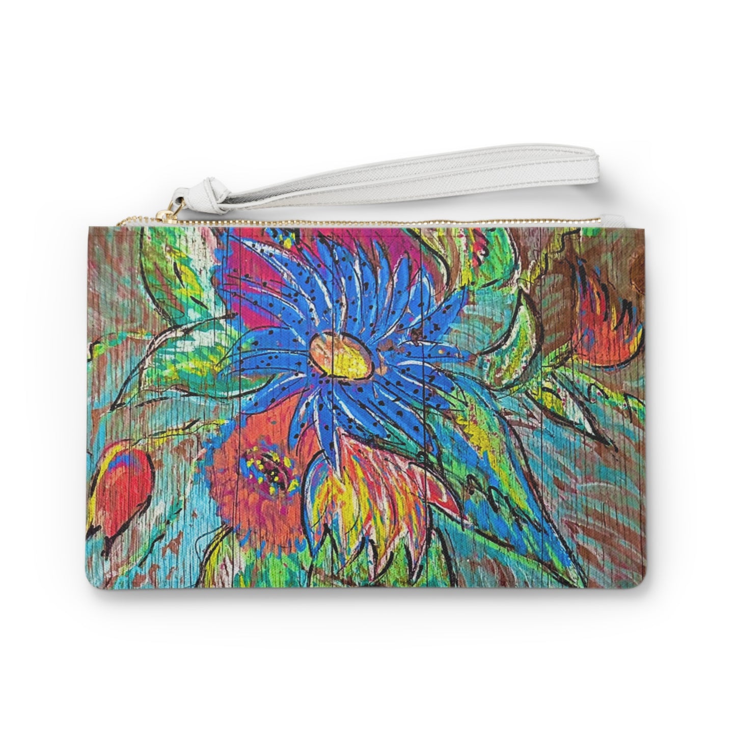 Rustic Wood Floral Painting Makeup Errand Evening Pouch Clutch Bag