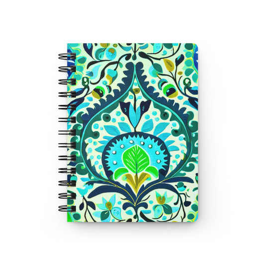 Suzani Tribal Pattern Blue and Green Bohemian Decorative Writing Sketch Travel Ideas Spiral Bound Journal