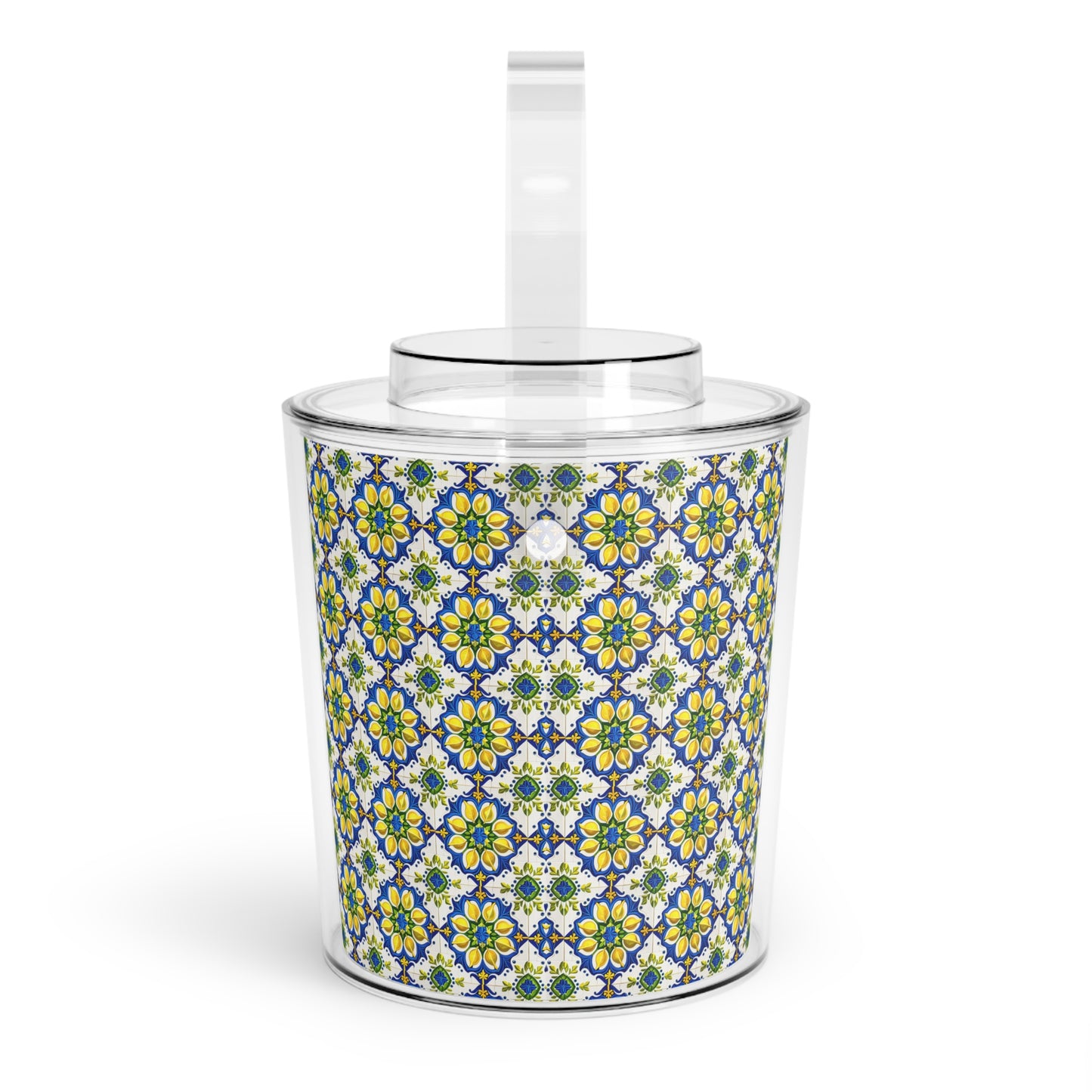 Island of Capri Limone Italian Durata Pattern Tile Patio Cocktail Party Entertaining Home Decor Ice Bucket with Tongs