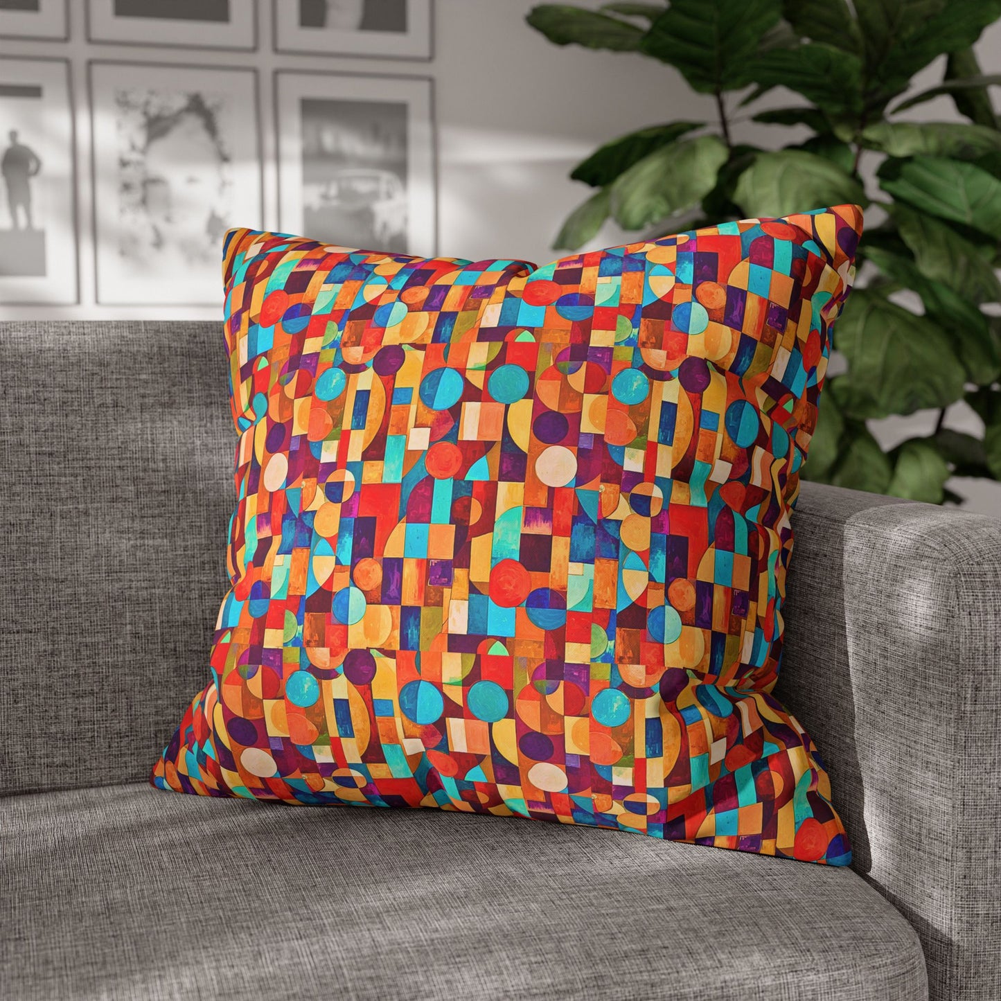 Painterly Cubist Square Poly Canvas Pillow Cover