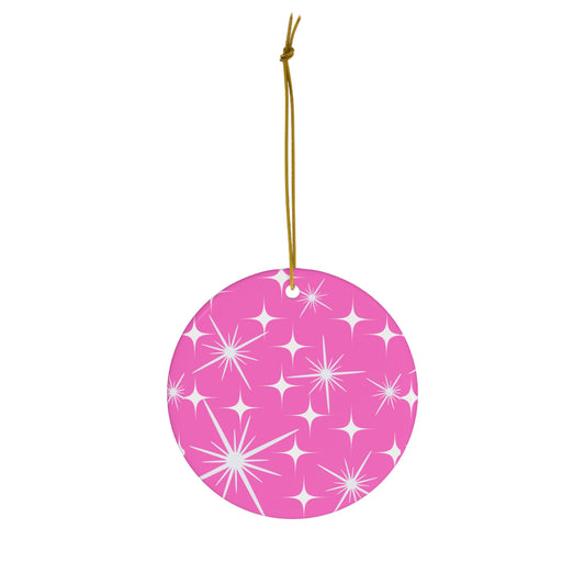 Midcentury Modern Celestial Stars Pink Ceramic Ornament