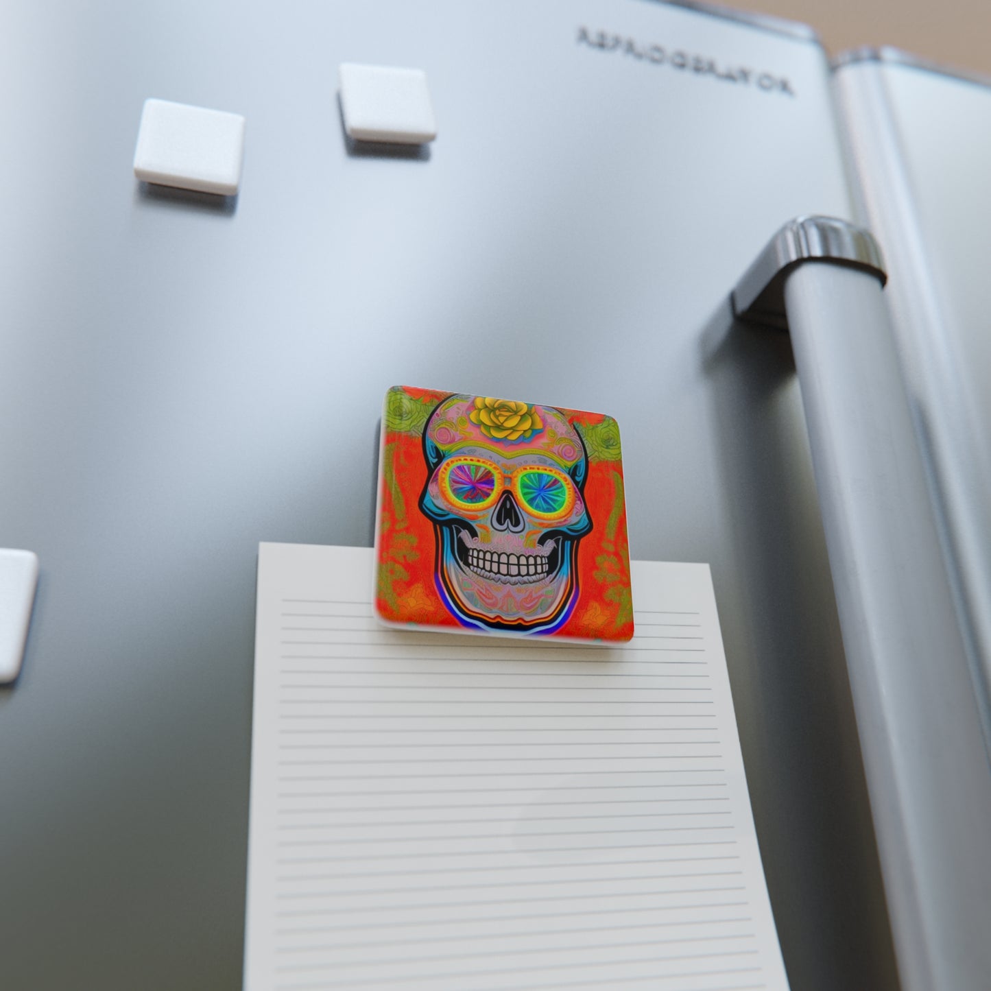High Vibrations Skeleton Sugar Skeleton Refrigerator Decorative  Porcelain Magnet, Square