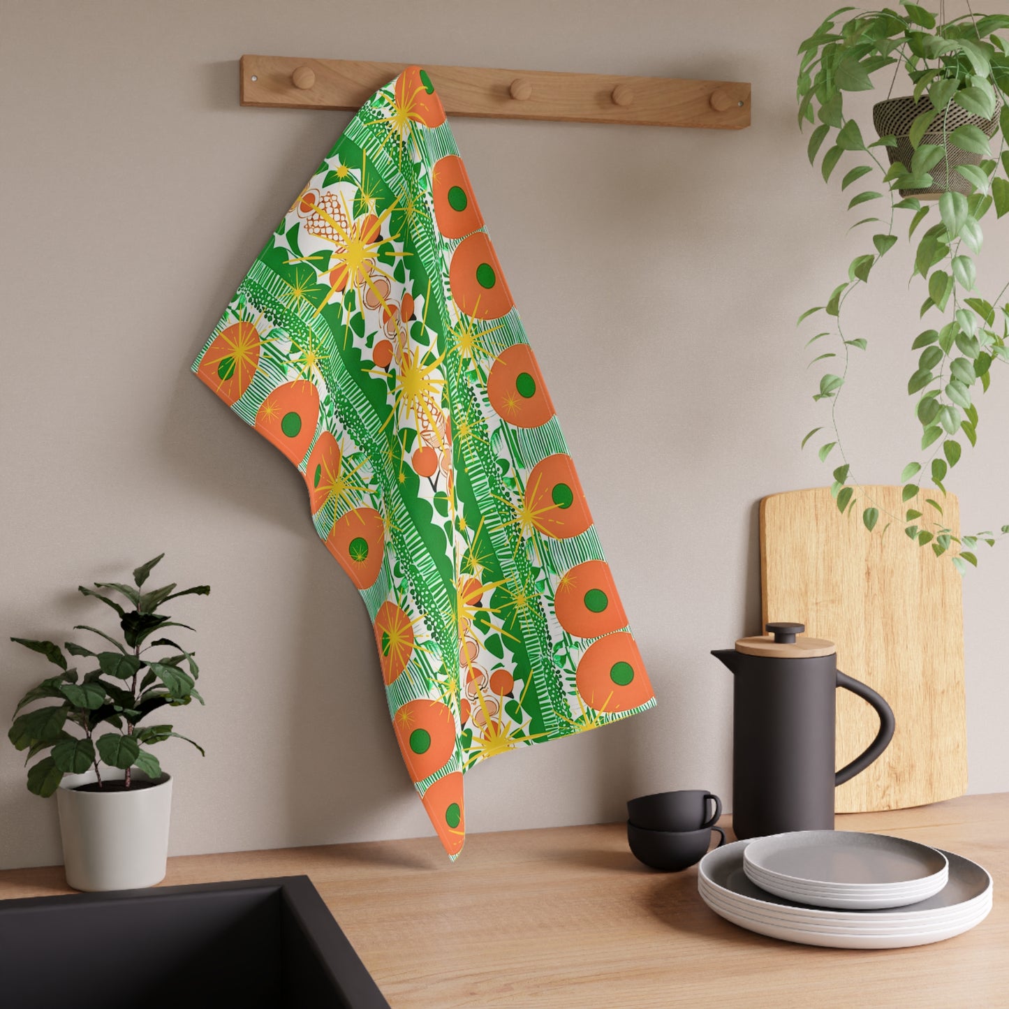 Retro Orange Juice Pop Citrus Midcentury Modern Inspired Pattern Decorative Kitchen Tea Towel/Bar Towel
