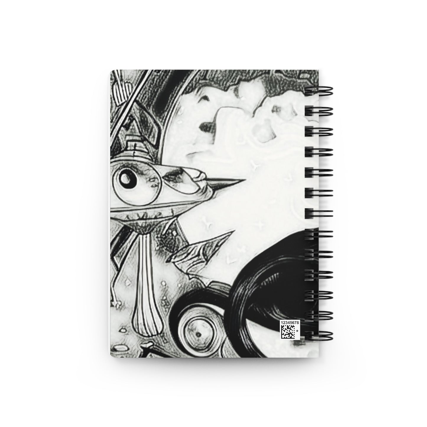 Space Cat Black and White Flying Saucer Galaxy Writing Sketch Inspiration Spiral Bound Journal