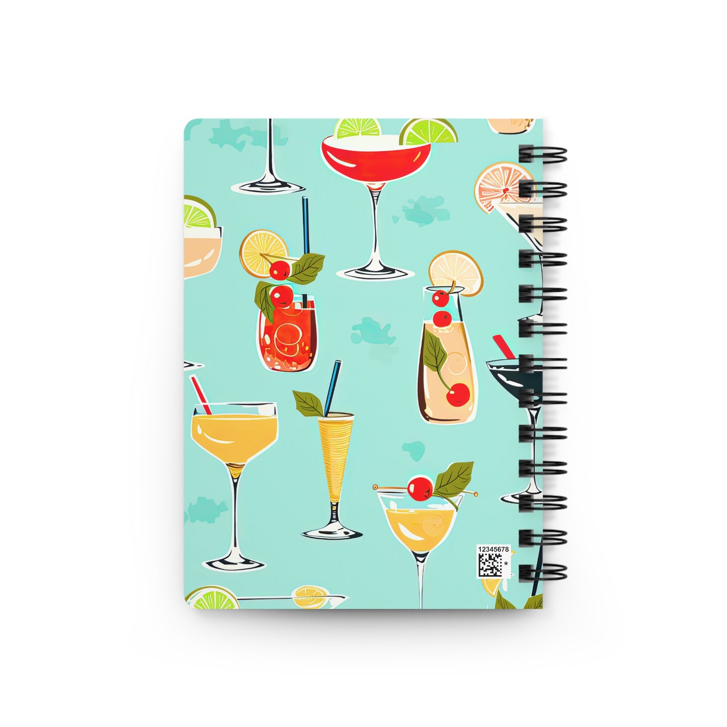 Summertime Cocktail Recipes Book Midcentury Modern Pattern Writing Spiral Bound Journal