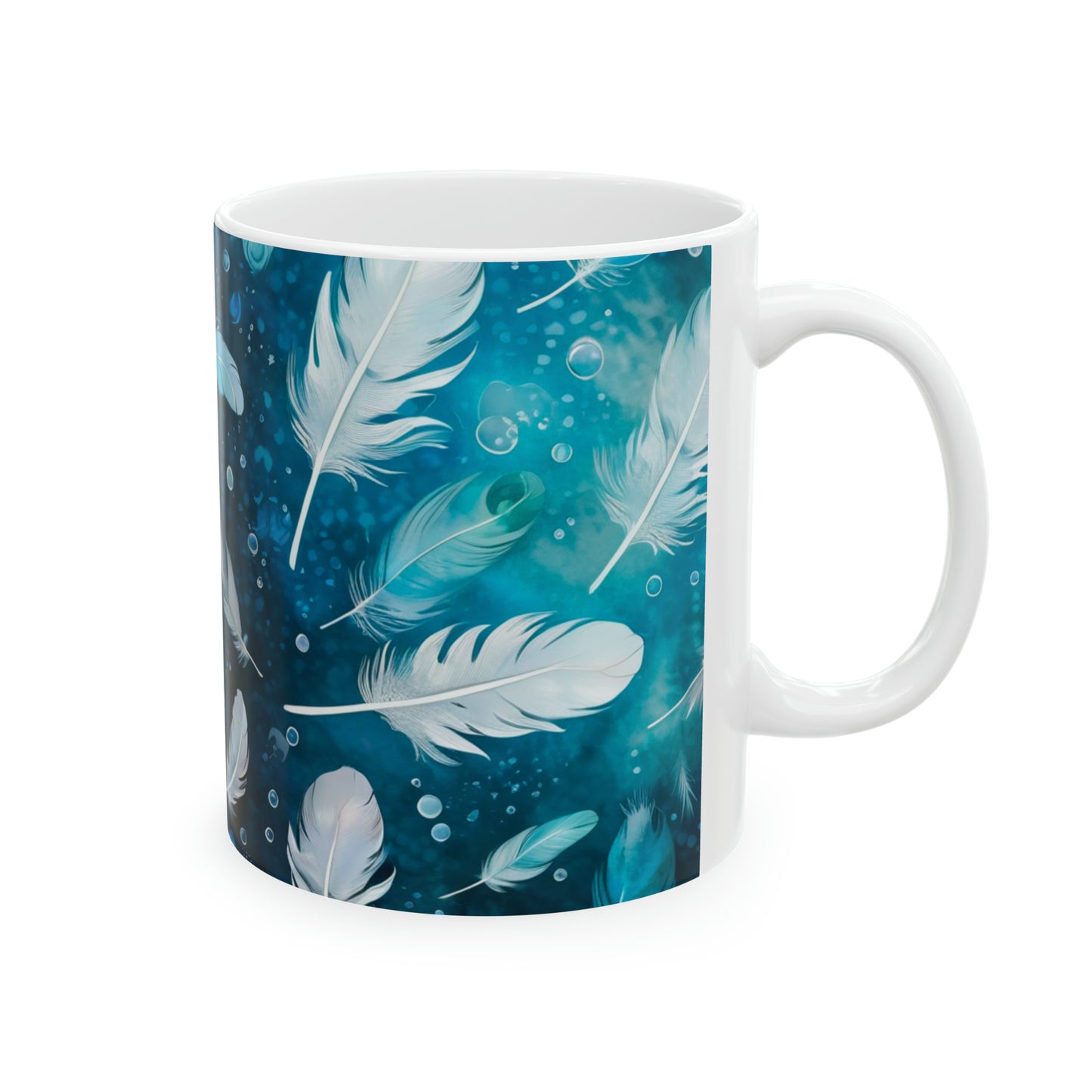 Sea of Feathers Coffee Tea Hot Beverage Decorative Ceramic Mug, 11oz