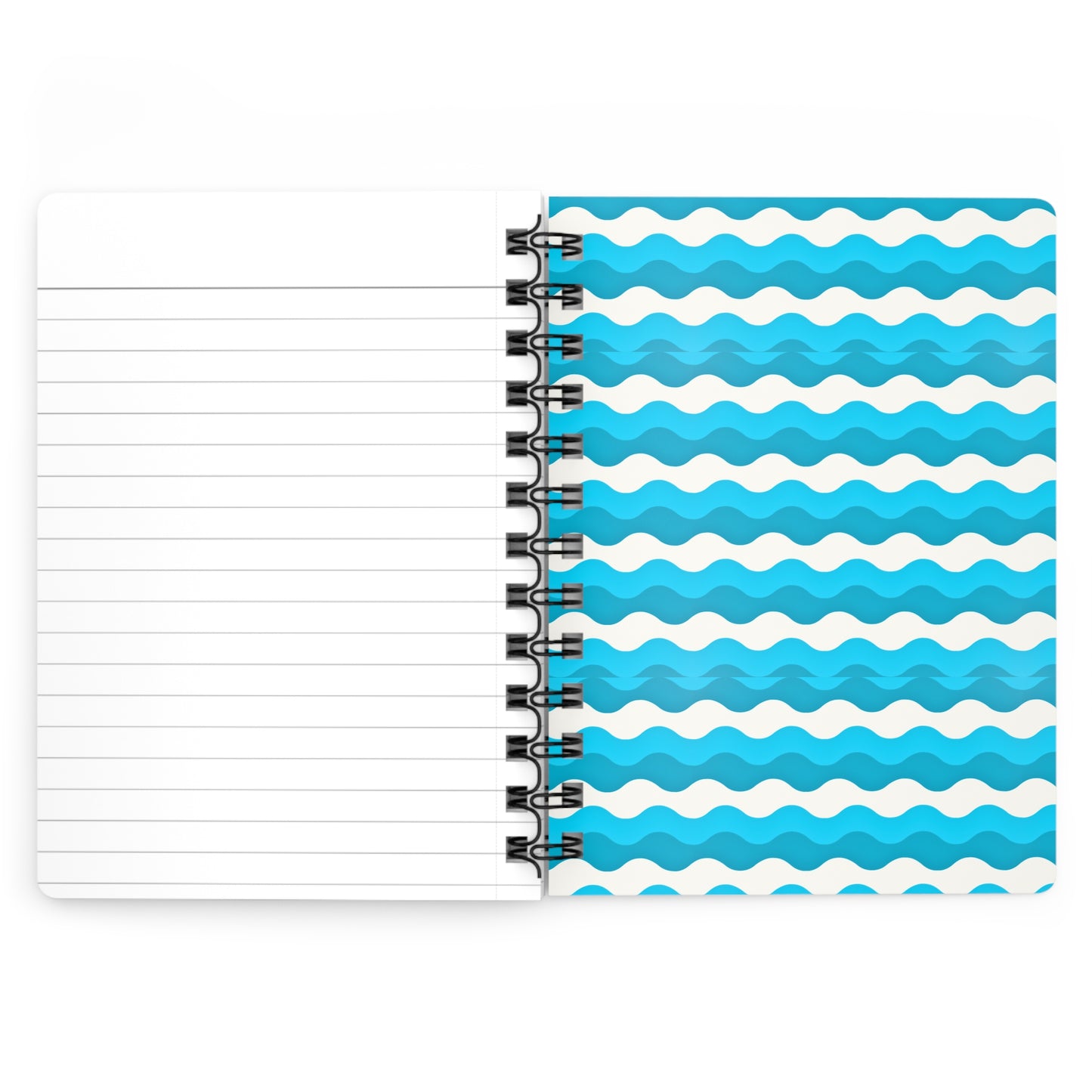 Groovy Waves Vibes Midcentury Modern Turquoise Ocean Vacation Decorative Travel Writing Sketch Spiral Bound Journal
