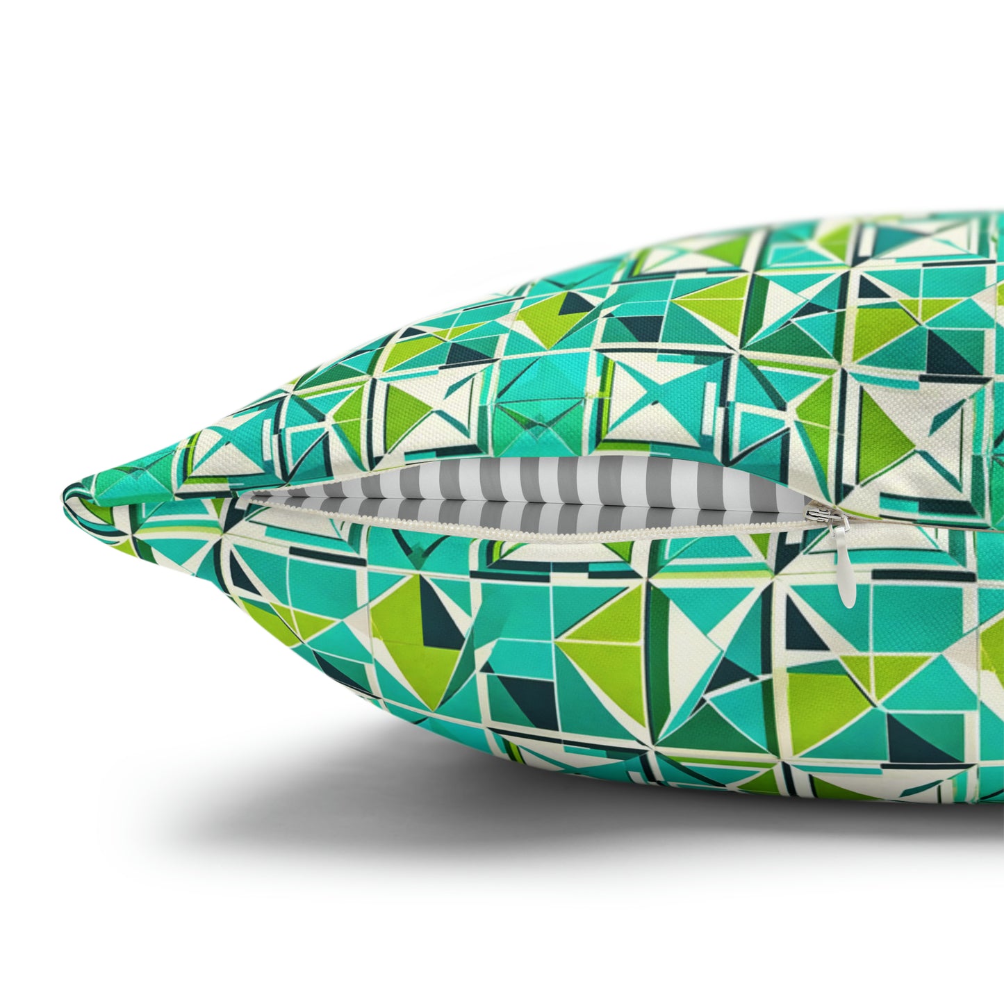 Cancun Vacation Midcentury Modern Tile Coastal Turquoise and Green Geometric Pattern Spun Polyester Pillow Cover