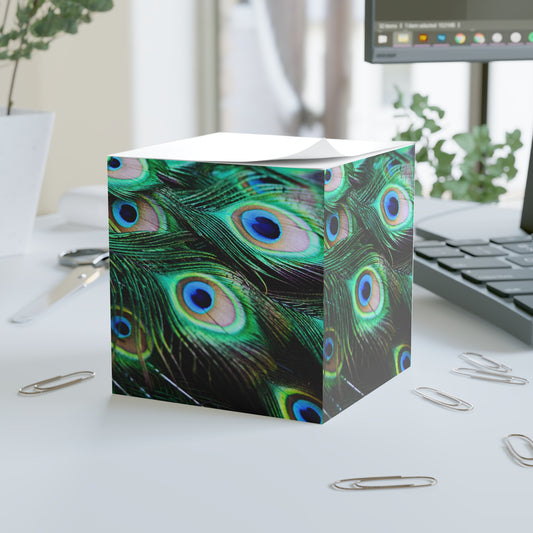 Peacock Plume Feather Multi Decorative Paper Note Cube
