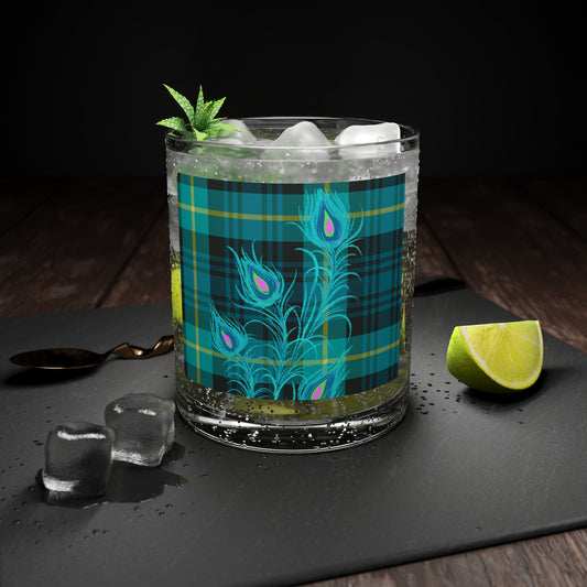 Tartan Plaid Peacock Feather Cocktail Party Beverage Entertaining  Bar Glass
