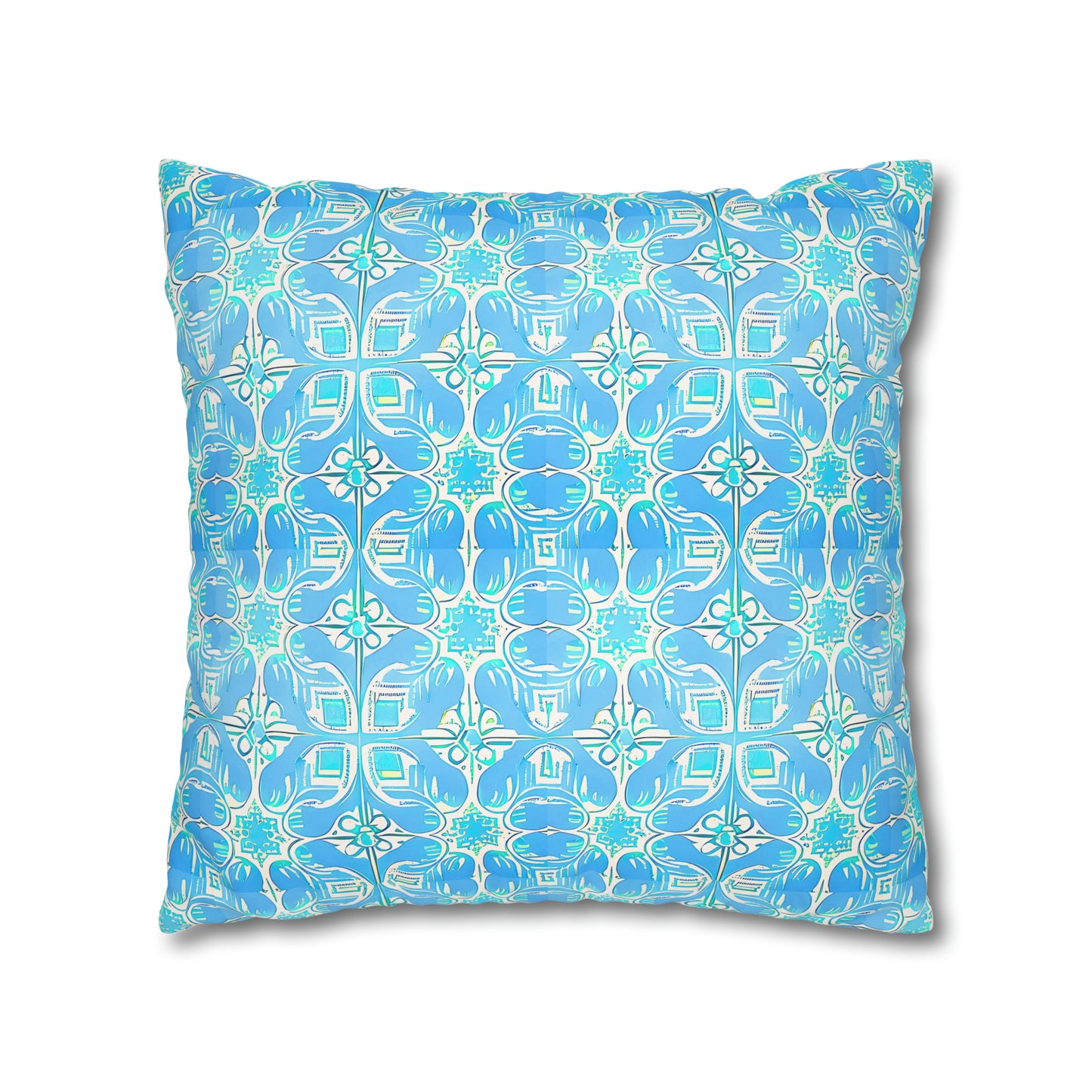 Greek Villa Tile Pattern Travel Island Turquoise Decorative Spun Polyester Pillowcase