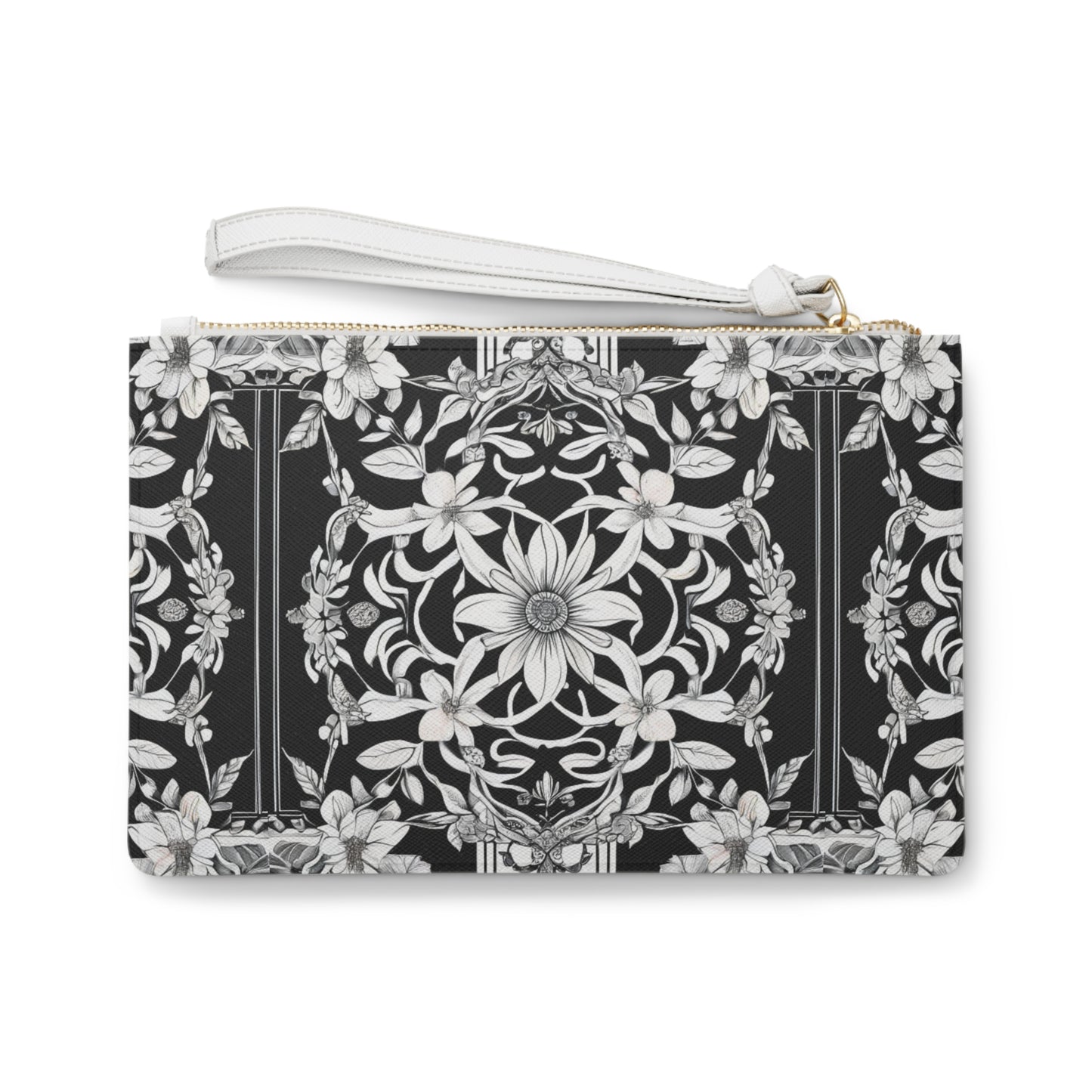 Savoy Row Floral Black and White Neutral Pattern Decorative Evening Errands Pouch Clutch Bag