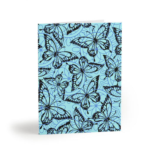 Butterfly Lace Turquoise French Botanical Art Note Greeting Cards (8 pcs)