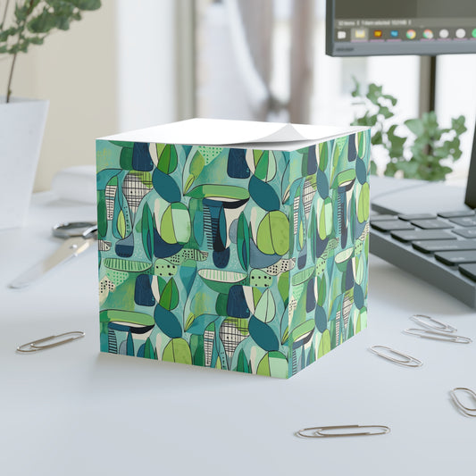 Cubist Midcentury Modern Garden Blue Green Graphic Paper Note Cube