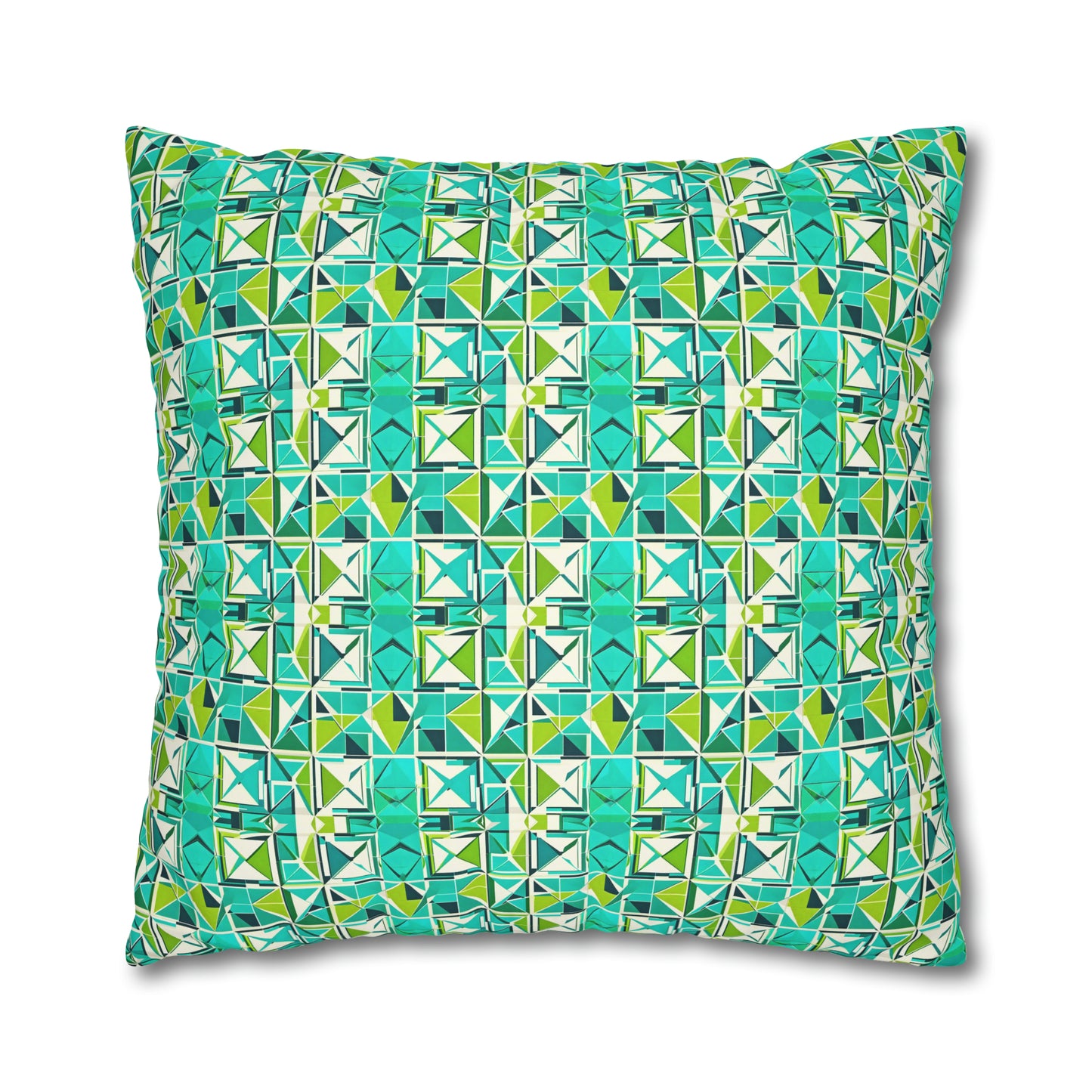 Cancun Vacation Midcentury Modern Tile Coastal Turquoise and Green Geometric Pattern Spun Polyester Pillow Cover