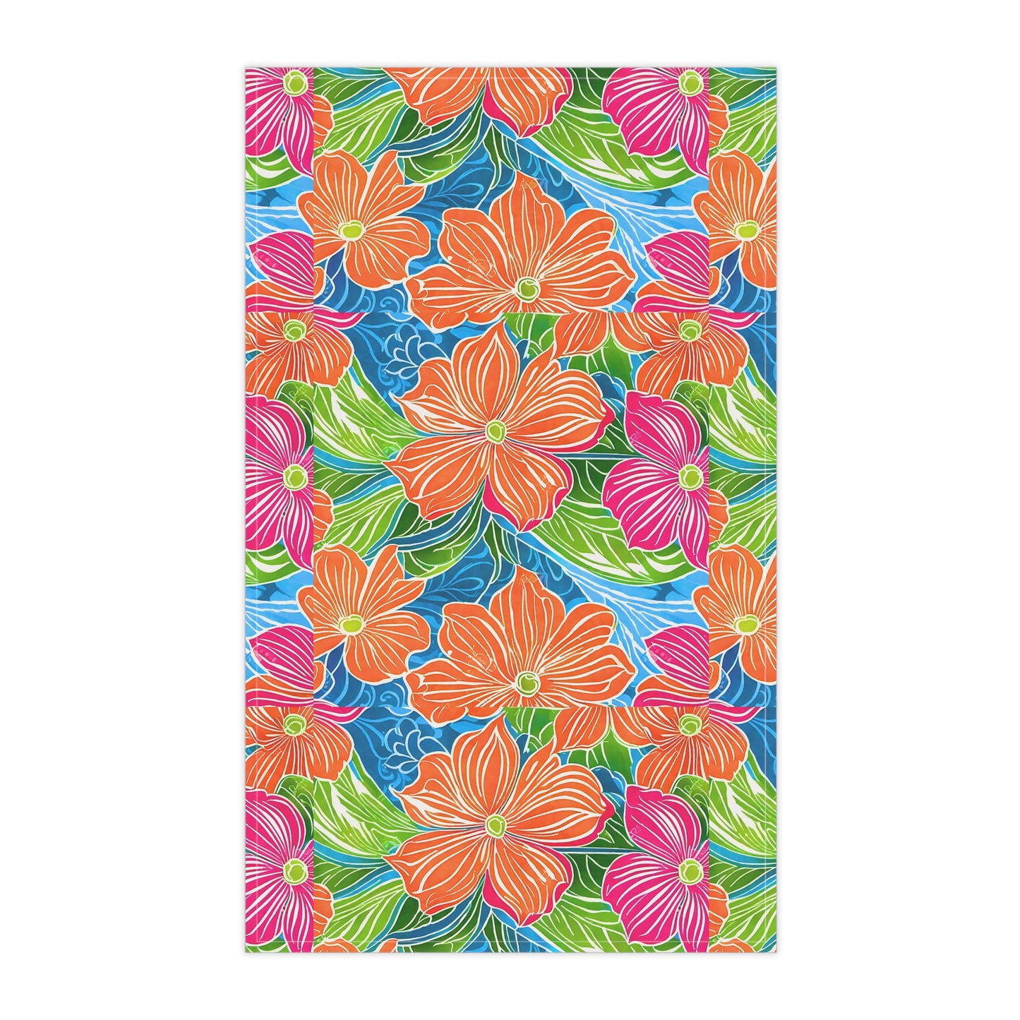 Hibiscus Dreams Tropical Flower Garden Pink Lime Green Orange Vintage Pattern Decorative Kitchen Tea Towel/Bar Towel