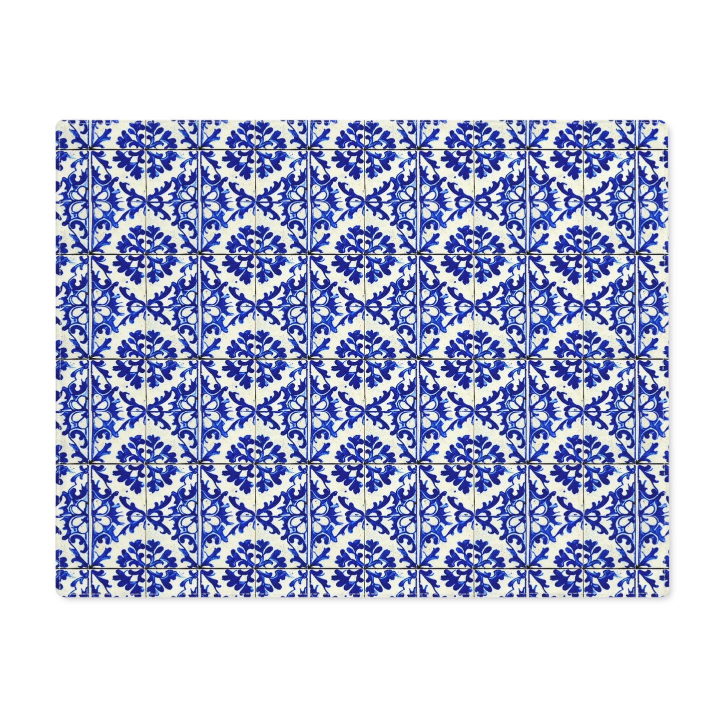 Portuguese Summer Blue and White Floral Antique Tile Entertaining Dinner Party Patio Indoor Outdoor Home Decor Placemat, 1pc