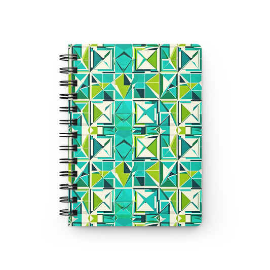 Cancun Vacation Midcentury Modern Tile Turquoise and Green Geometric Pattern Writing Sketch Inspiration Spiral Bound Journal