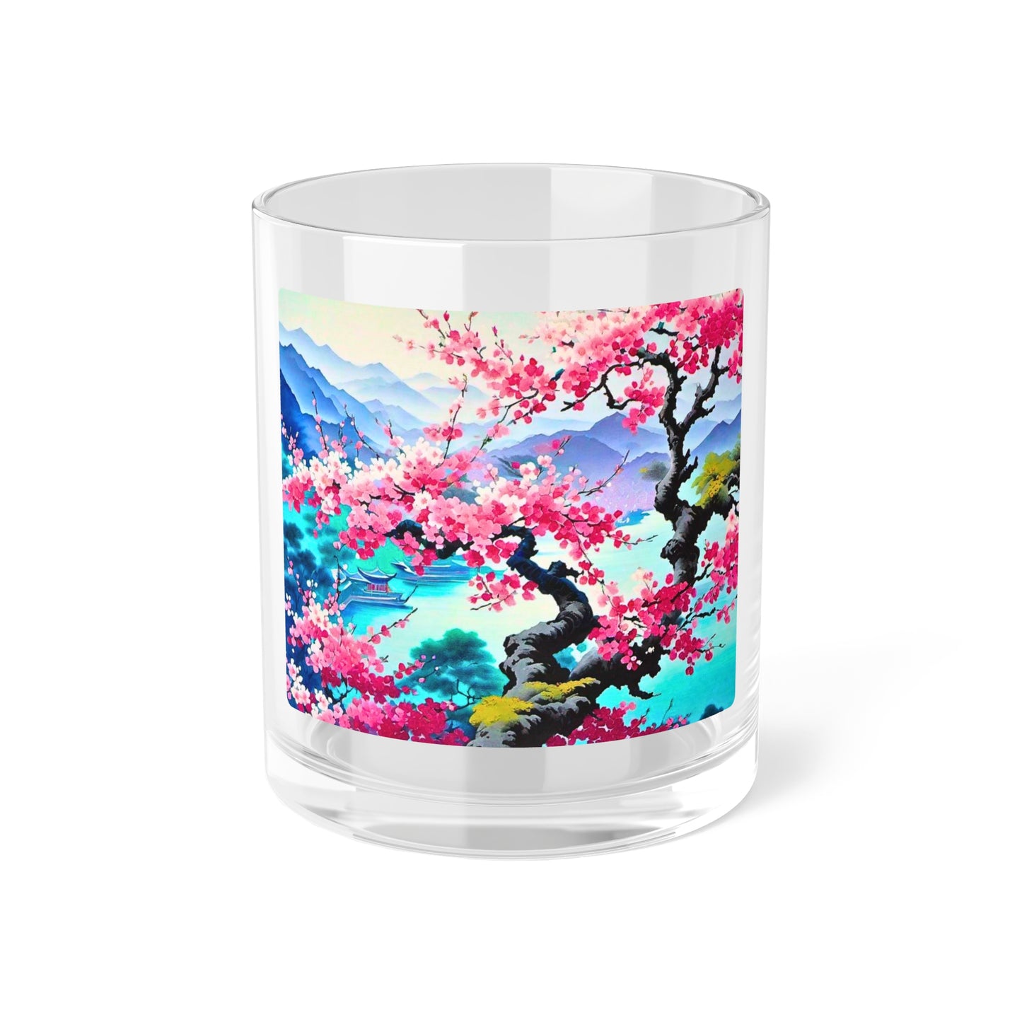 Japanese Mist Cherry Blossom Tree Dream Landscape Asian Cocktail Party Entertaining Home Decor Bar Glass