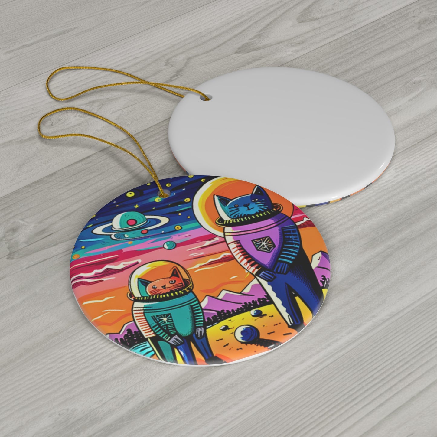 Sam and Rocky on Mars Expedition Spaceship Galaxy Outer Space Planets Astronaut  Ceramic Ornament