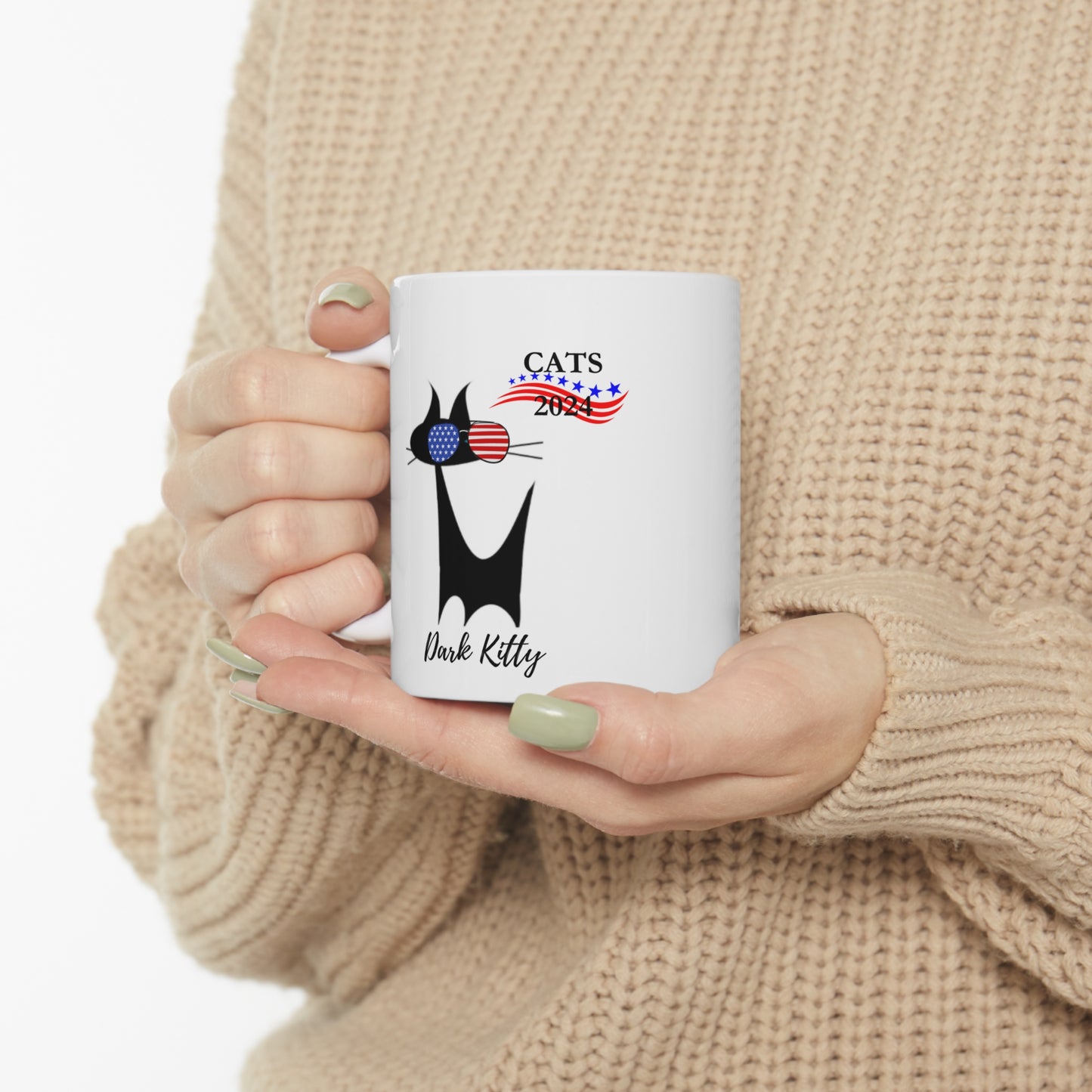 Dark Kitty 2024 Official Presidential Campaign Snarky Midcentury Modern Black Cat Hot Beverage Coffee Tea Ceramic Mug 11oz