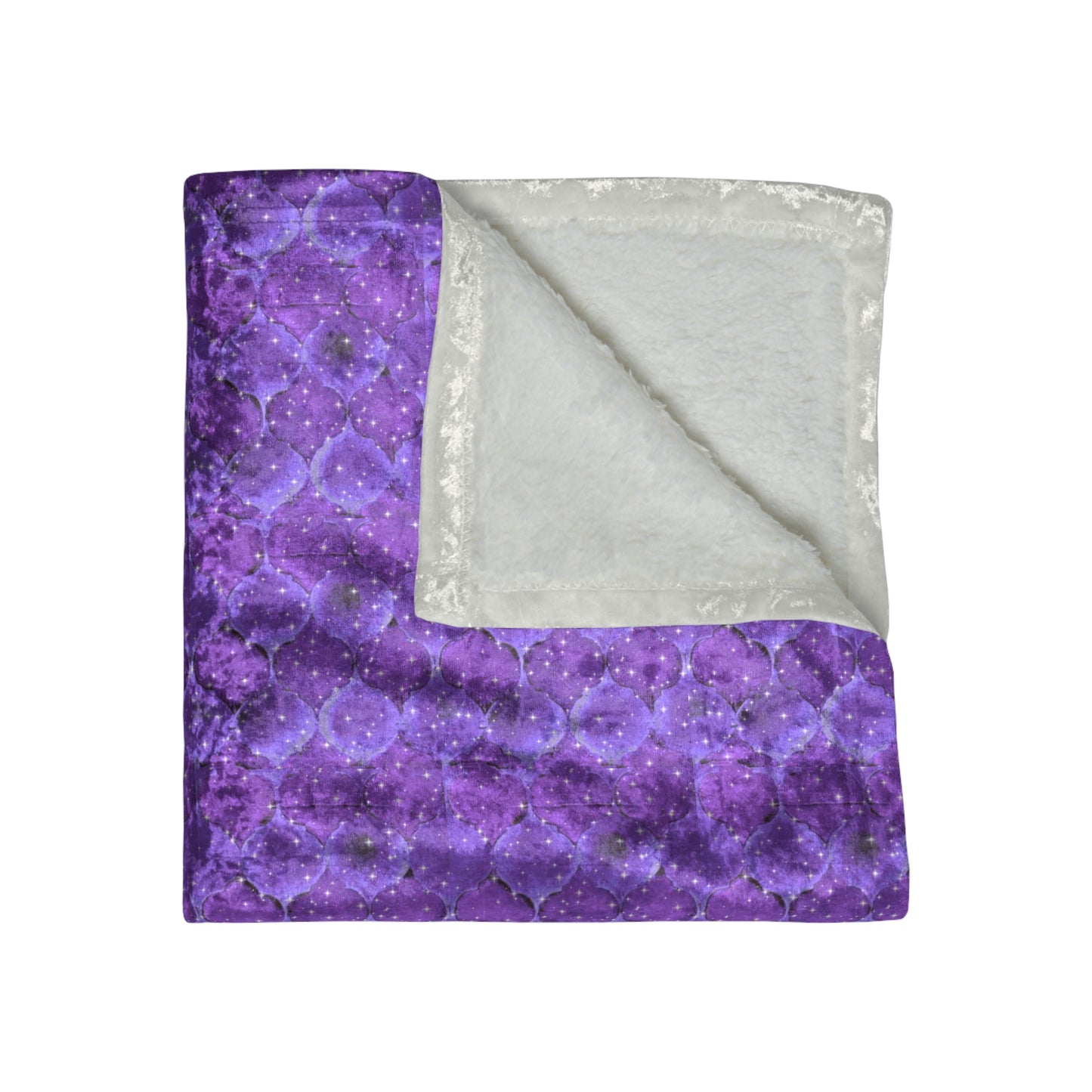 Aubergine Arabesque Stars Moroccan Tile Warm Cozy Lounge Shimmer Crushed Velvet Blanket