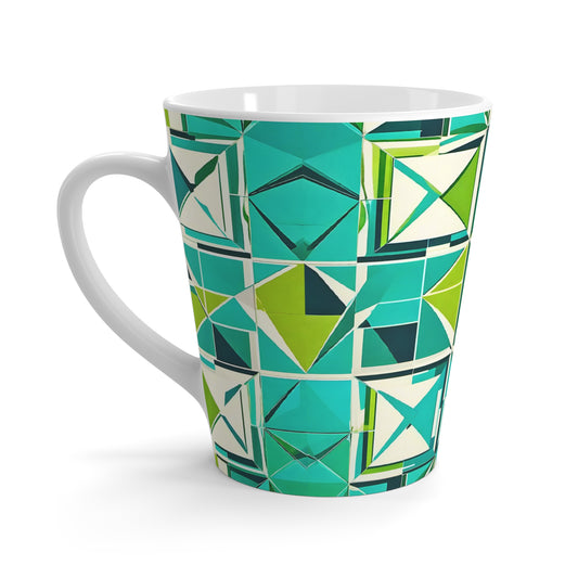 Midcentury Modern Cancun Vacation Tile Turquoise and Green Geometric Pattern Coffee Tea Chia Hot Beverage Latte Mug
