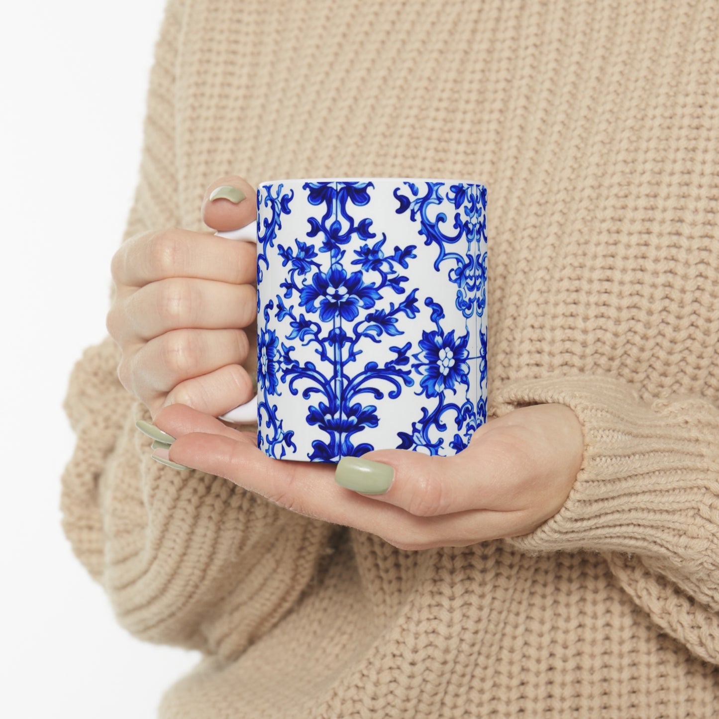 Portuguese Blue and White Tile Pattern Hot Beverage Coffee Tea Ceramic Mug 11oz
