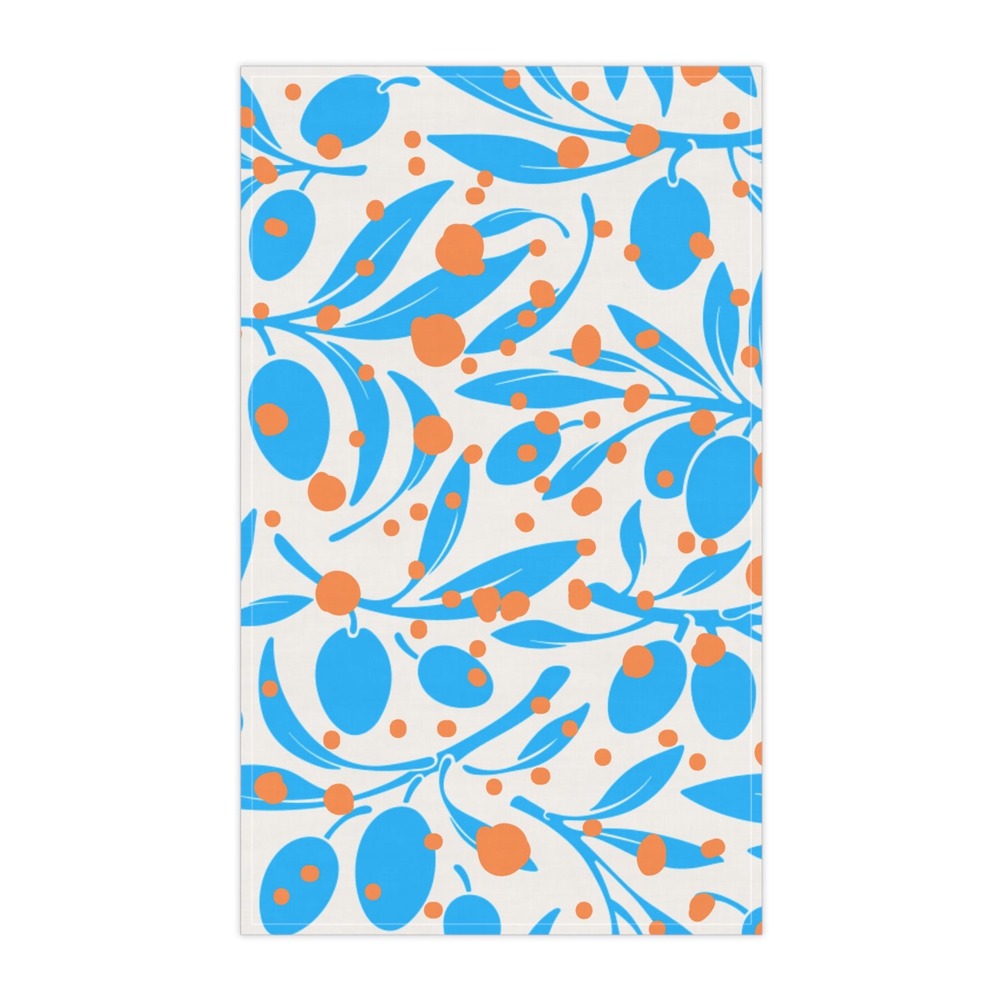 Olive Branches Midcentury Modern Blue and Orange Pattern Decorative Kitchen Tea Towel/Bar Towel