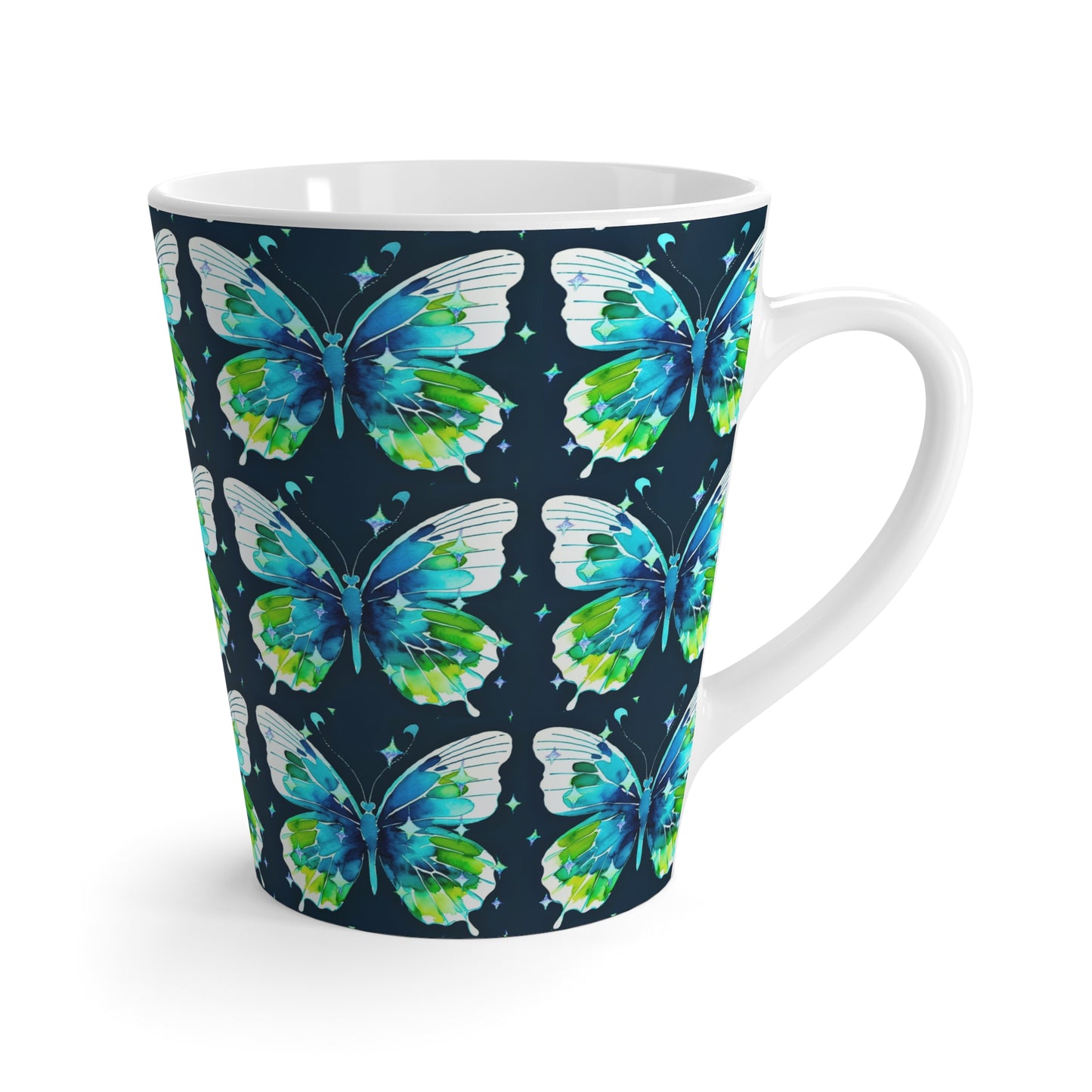 Twilight Awakening Blue Butterfly Watercolor Pattern Cappuccino Coffee Tea Decorative Latte Mug